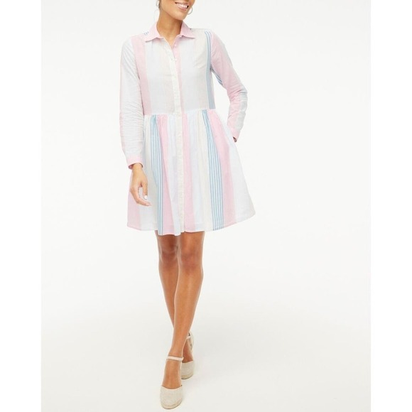 J.Crew Factory Women's Long Sleeve Button Up Mini Shirt Dress Size 12 Multi - Picture 1 of 10